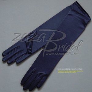 15.5″ Long Shiny Stretch Satin Dress Gloves 8BL - Dark Navy